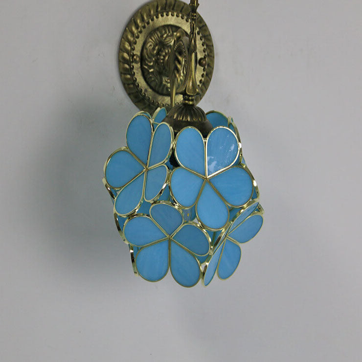 European Vintage Tiffany Flower Shaped Glass Wall Sconce