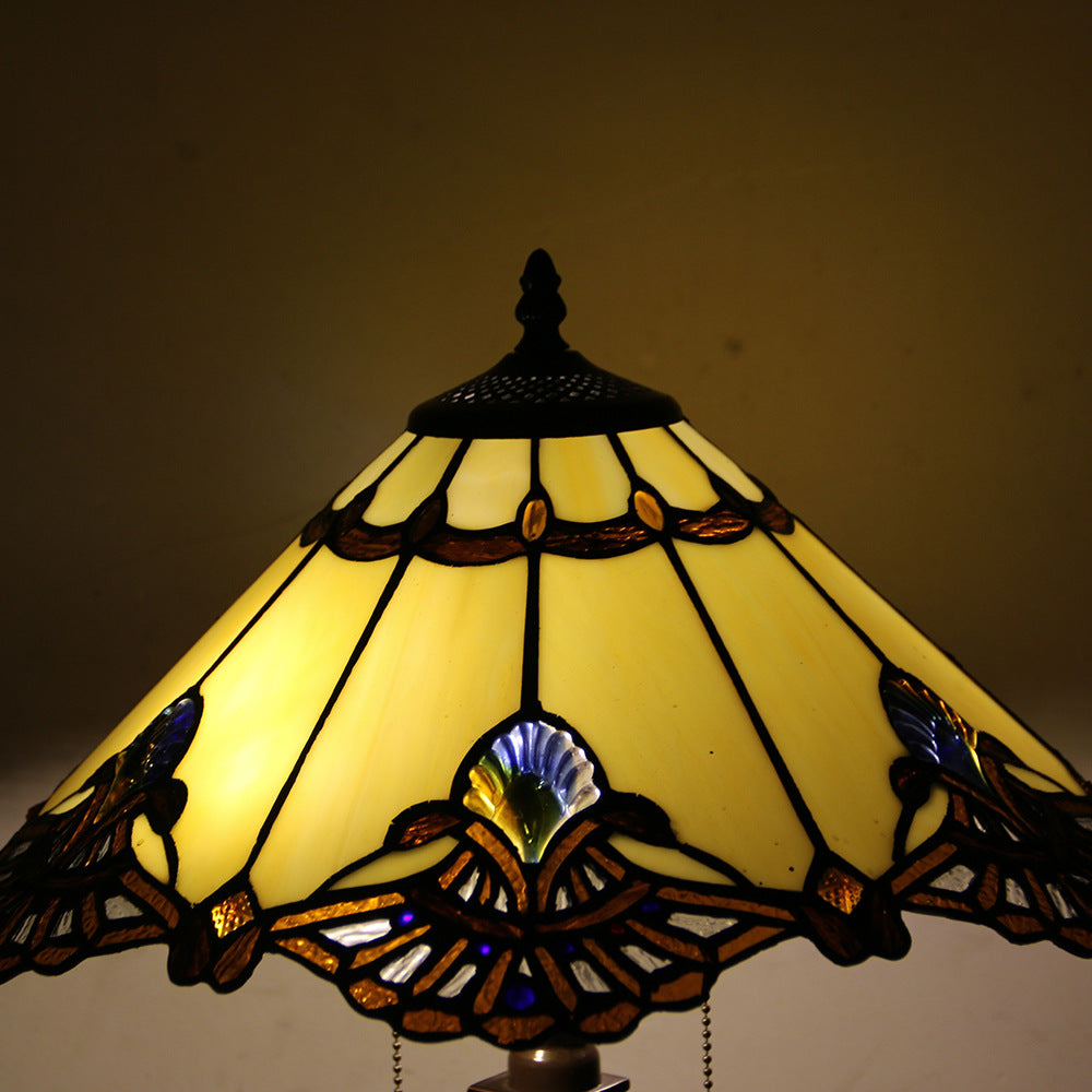 Tiffany Mediterranean Stained Glass Cone Pull Table Lamp