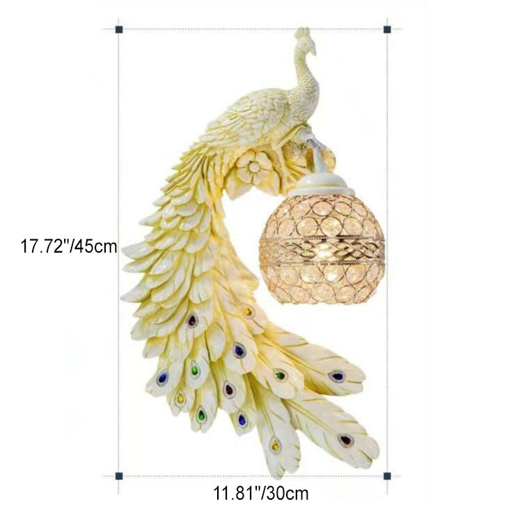 Vintage Ornate Resin Peacock Crystal Wall Sconce