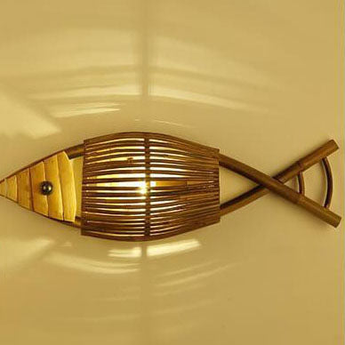 Vintage Bamboo Weaving Fish Shaped 1-Light Wall Sconce
