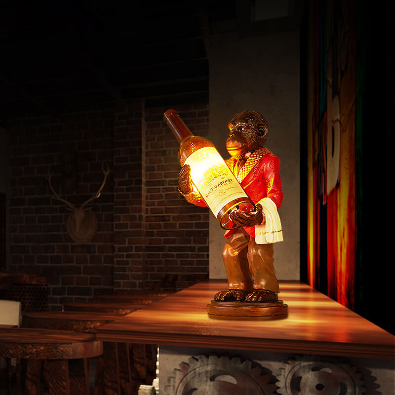 Retro Creative Monkey Resin Wine Bottle 1-Light Table Lamp