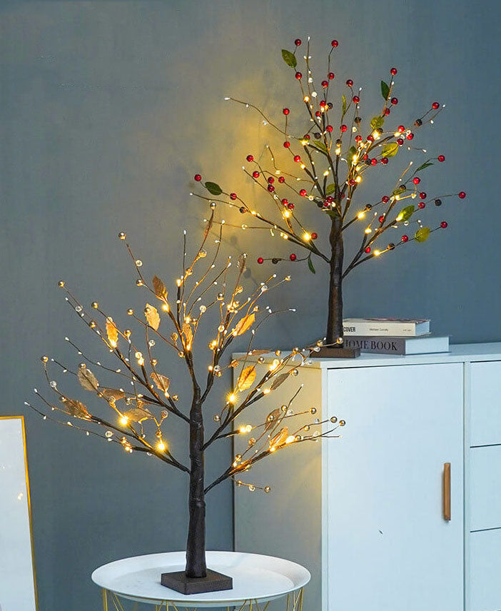 Red Fruits Pine Tree Light Small Led Battery Table Lamp