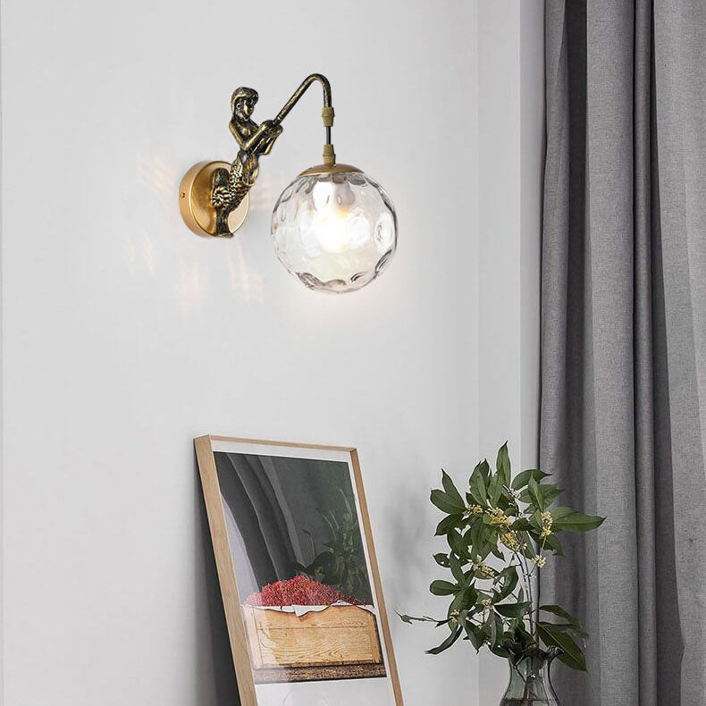 Vintage Rustic Mermaid Orb 1-Light Wall Sconce