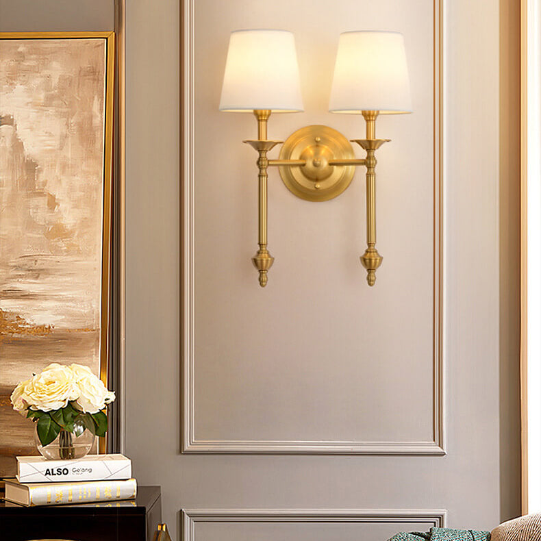 Modern Brass Fabric Shade 1/2 Light Wall Sconce