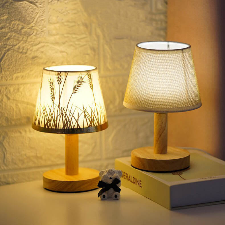 Vintage Linen Drum Shade LED Table Lamp, 1-Light Table Lamp