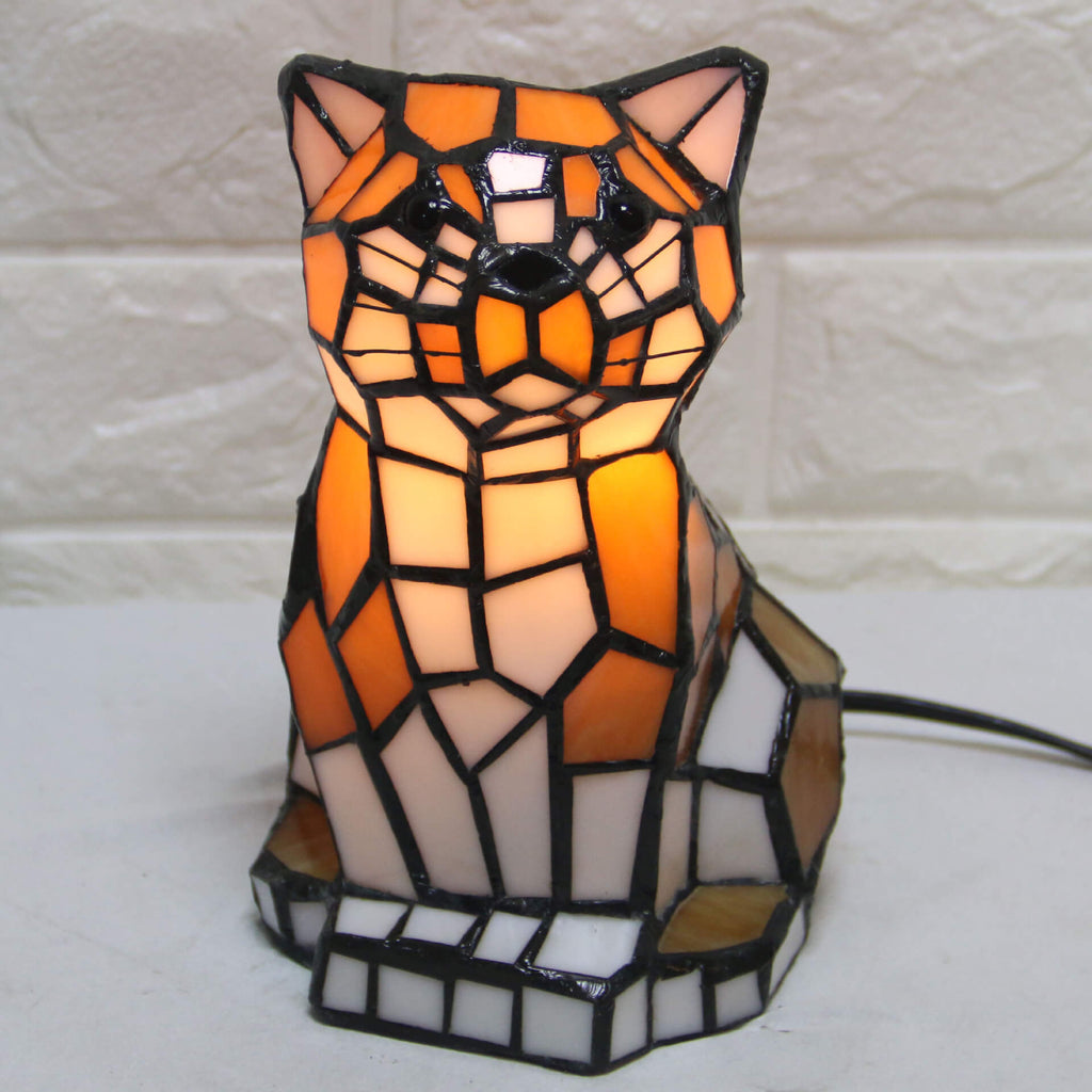 Tiffany Creative Cats/Dogs Stained Glass 1-Light Table Lamp