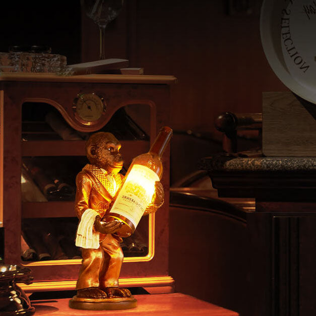 Retro Creative Monkey Resin Wine Bottle 1-Light Table Lamp