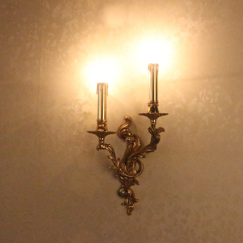 French Vintage Brass Candle 2/3 Light Wall Sconce