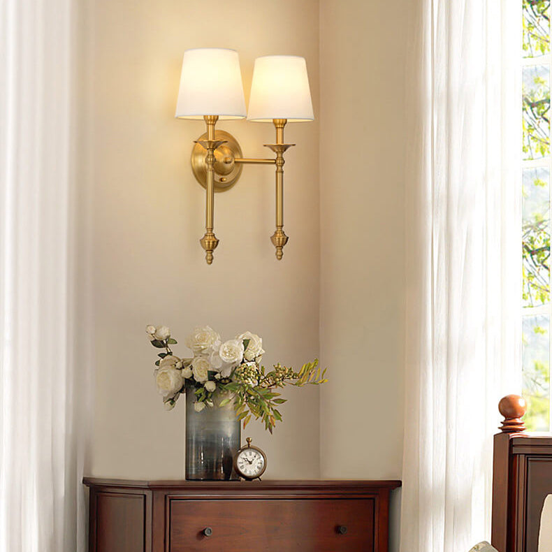 Modern Brass Fabric Shade 1/2 Light Wall Sconce