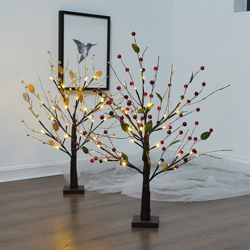 Red Fruits Pine Tree Light Small Led Battery Table Lamp