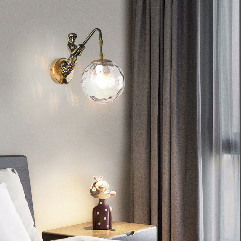Vintage Rustic Mermaid Orb 1-Light Wall Sconce