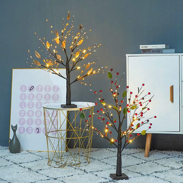 Red Fruits Pine Tree Light Small Led Battery Table Lamp