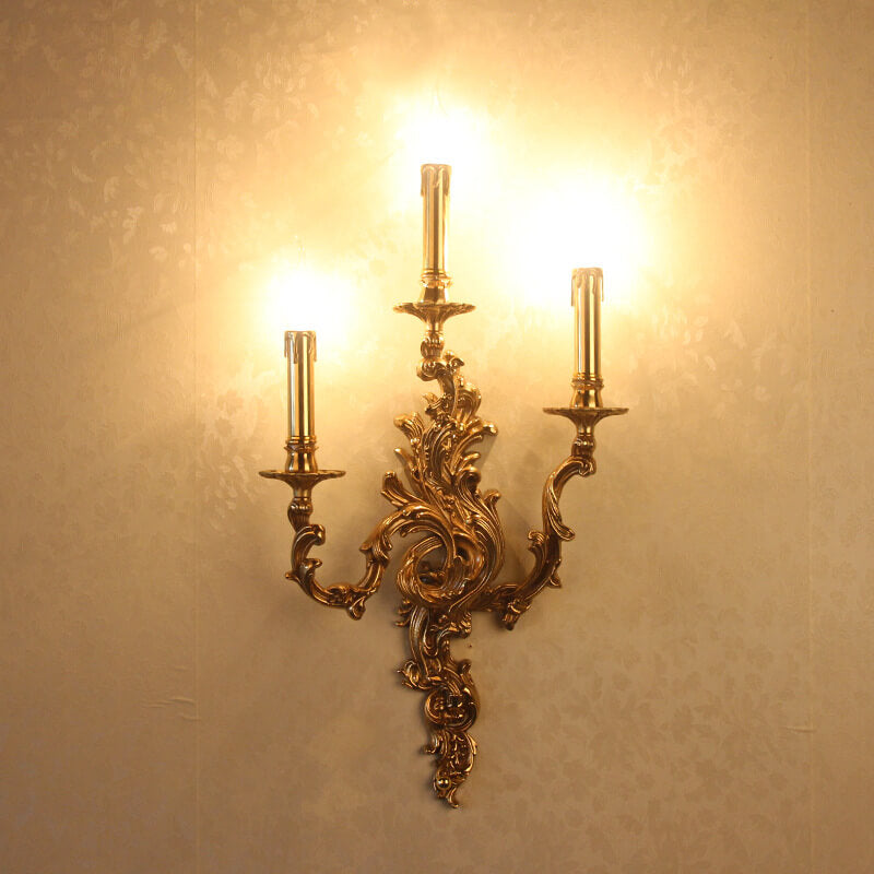 French Vintage Brass Candle 2/3 Light Wall Sconce