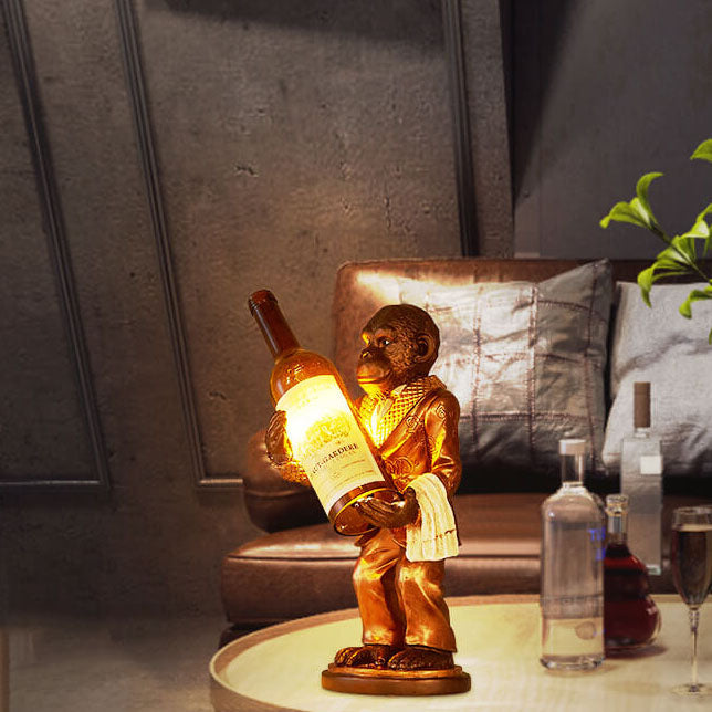 Retro Creative Monkey Resin Wine Bottle 1-Light Table Lamp
