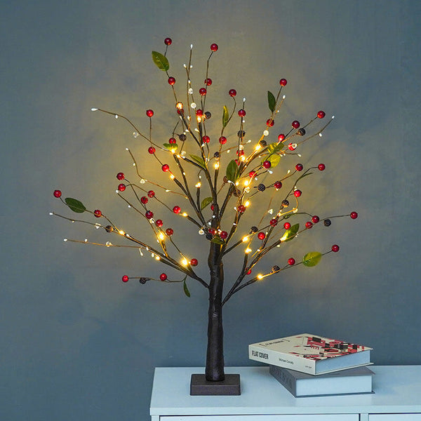 Red Fruits Pine Tree Light Small Led Battery Table Lamp