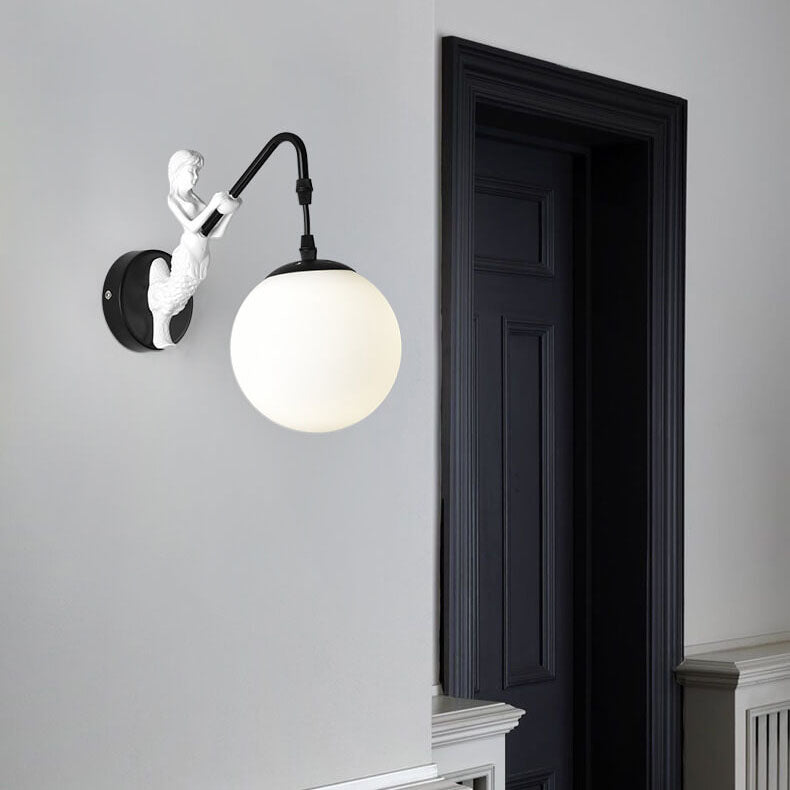 Vintage Rustic Mermaid Orb 1-Light Wall Sconce