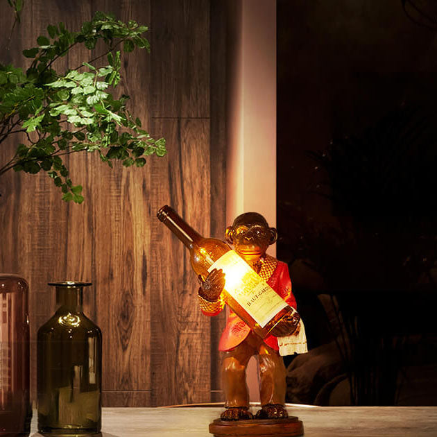 Retro Creative Monkey Resin Wine Bottle 1-Light Table Lamp