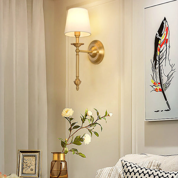 Modern Brass Fabric Shade 1/2 Light Wall Sconce