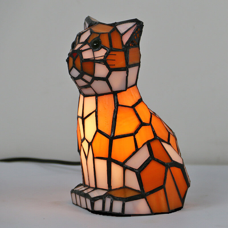 Tiffany Creative Cats/Dogs Stained Glass 1-Light Table Lamp