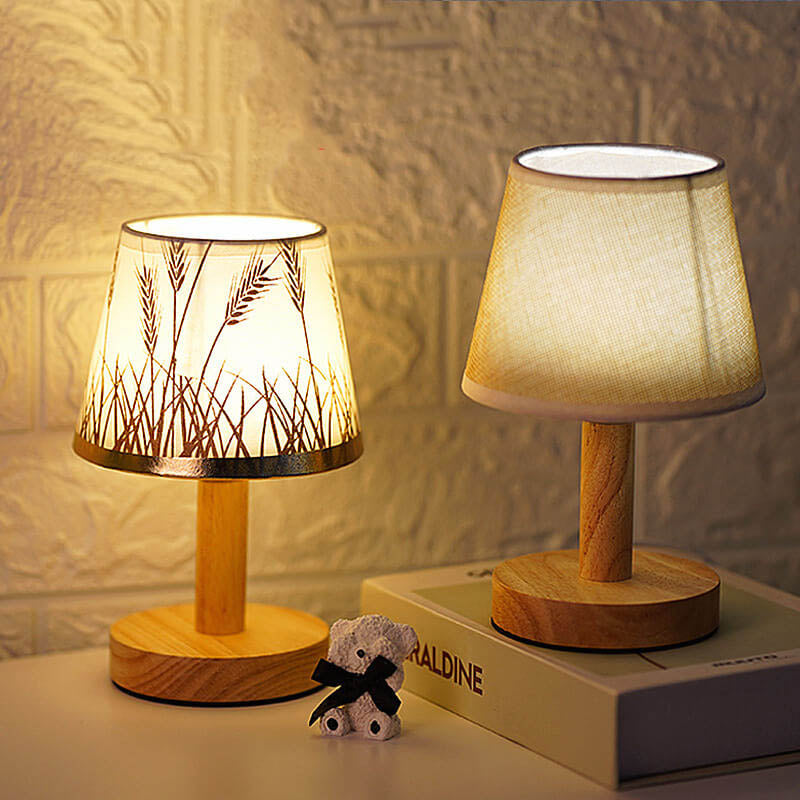 Vintage Linen Drum Shade LED Table Lamp, 1-Light Table Lamp