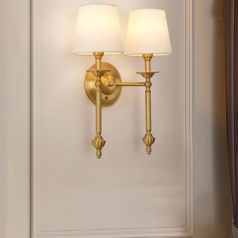 Modern Brass Fabric Shade 1/2 Light Wall Sconce