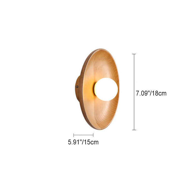 Modern Minimalist Round Disc Solid Wood 1-Light Wall Sconce