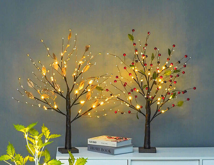 Red Fruits Pine Tree Light Small Led Battery Table Lamp
