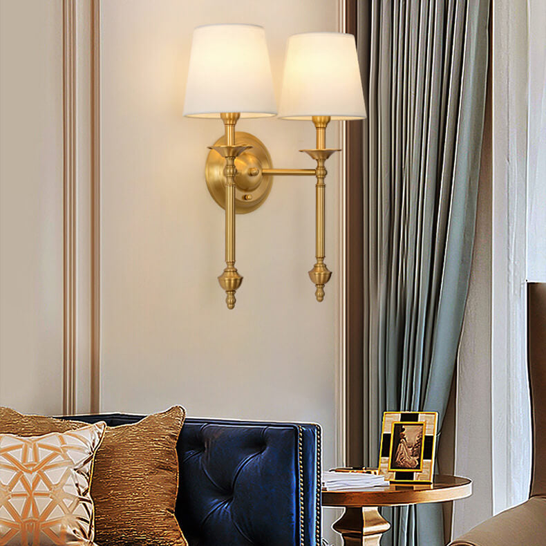 Modern Brass Fabric Shade 1/2 Light Wall Sconce