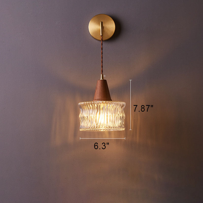 Japanese Walnut Glass Copper Cylinder 1-Light Wall Sconce