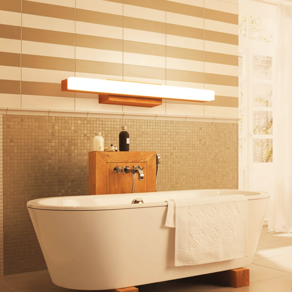Nordic Minimalist Wooden Long Strip Vanity Wall Light