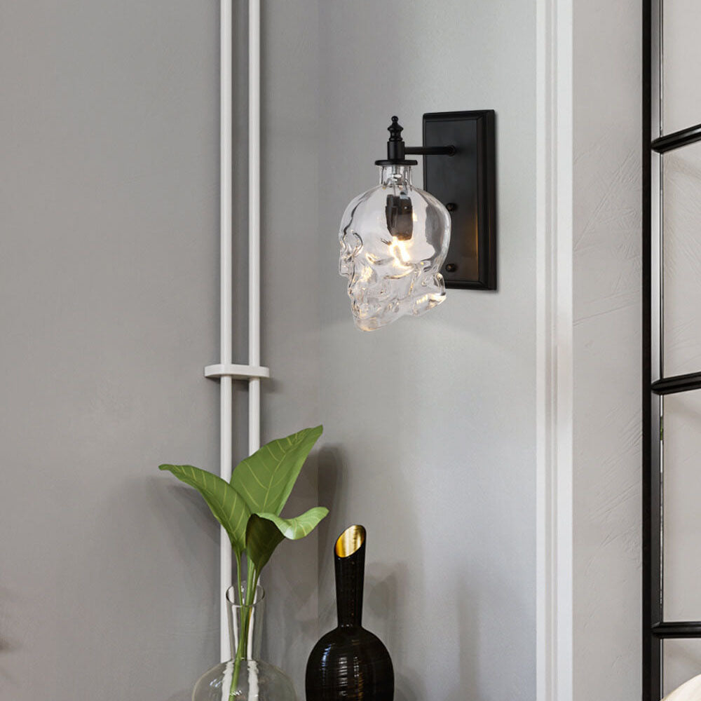 Contemporary Creative Round Skull Glass Iron Wall Sconce