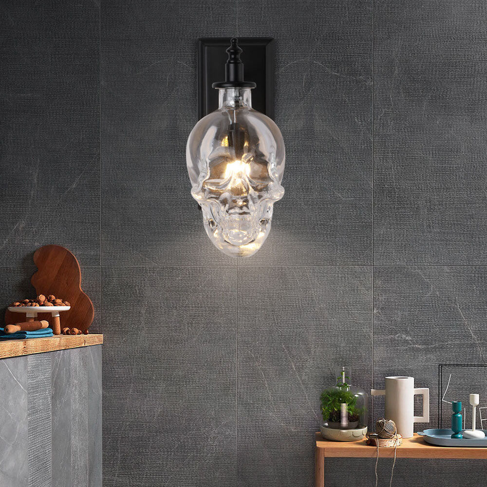 Contemporary Creative Round Skull Glass Iron Wall Sconce