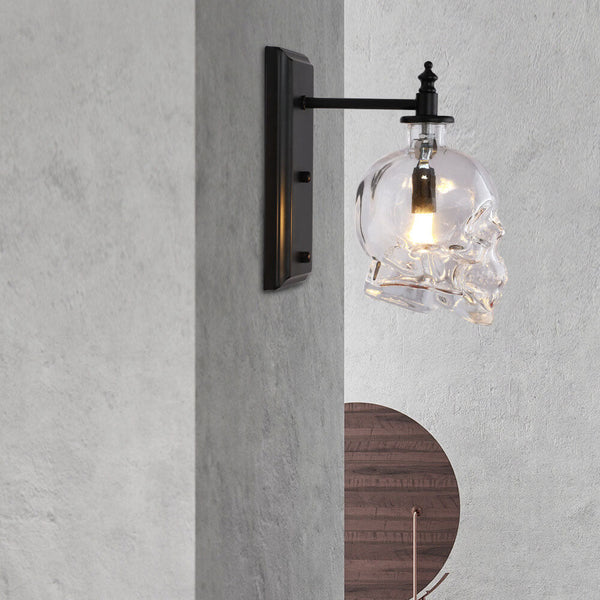 Contemporary Creative Round Skull Glass Iron Wall Sconce