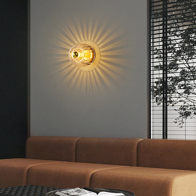 Modern Luxury Glass Sun Shape Full Copper Dual Wall Sconce