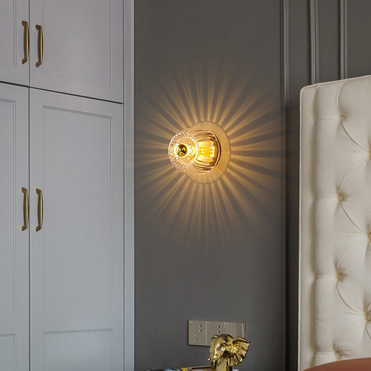 Modern Luxury Glass Sun Shape Full Copper Dual Wall Sconce