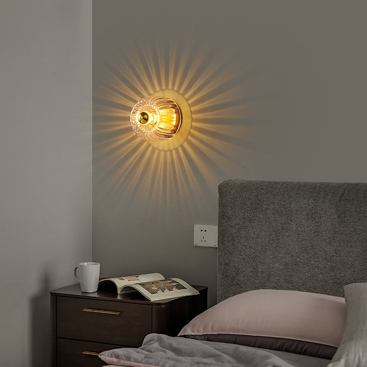 Modern Luxury Glass Sun Shape Full Copper Dual Wall Sconce