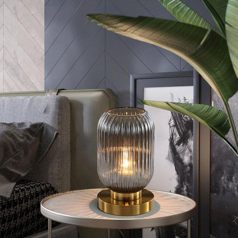 Elegant Nordic Striped Glass Oval 1-Light Table Lamp