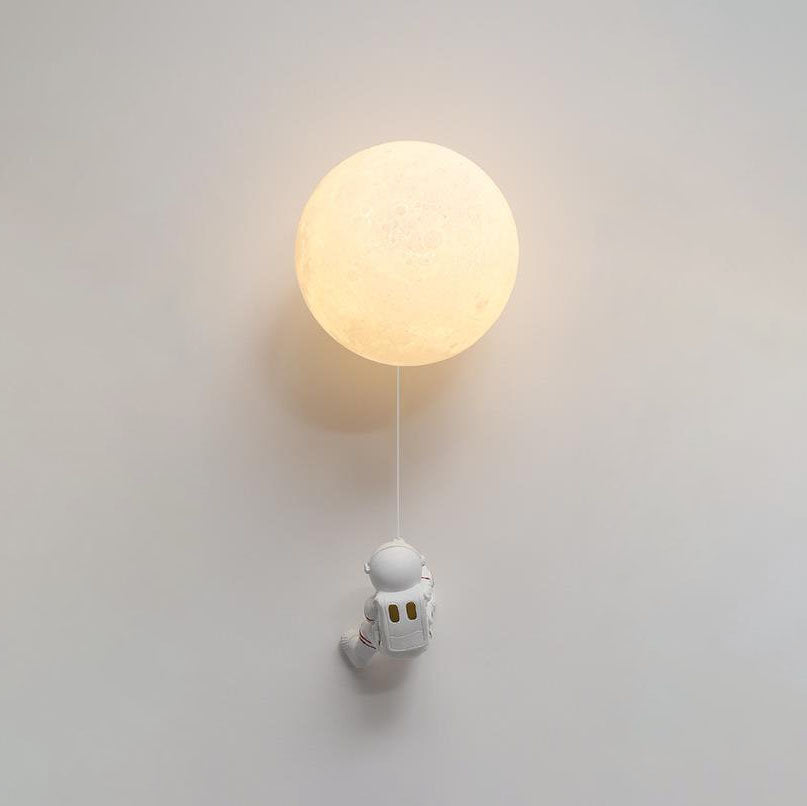 Contemporary Creative Orb Astronaut Iron Resin Wall Sconce