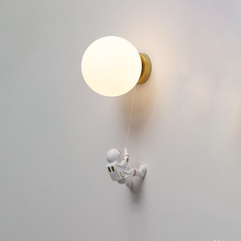 Contemporary Creative Orb Astronaut Iron Resin Wall Sconce