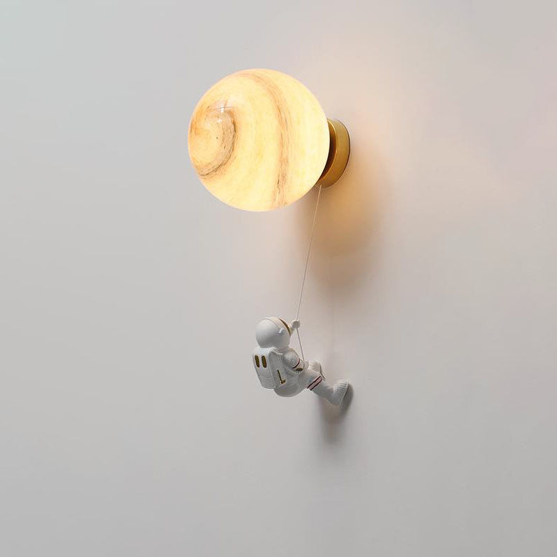 Contemporary Creative Orb Astronaut Iron Resin Wall Sconce