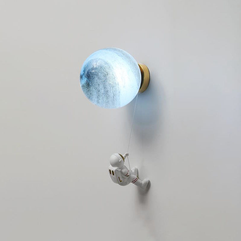 Contemporary Creative Orb Astronaut Iron Resin Wall Sconce