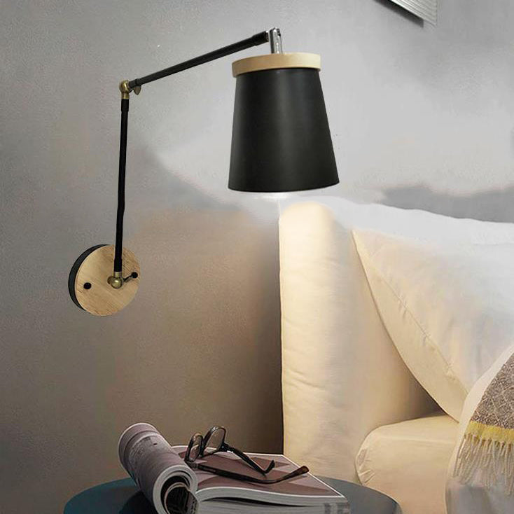 Contemporary Scandinavian Solid Wood Iron Cylinder Wall Sconce