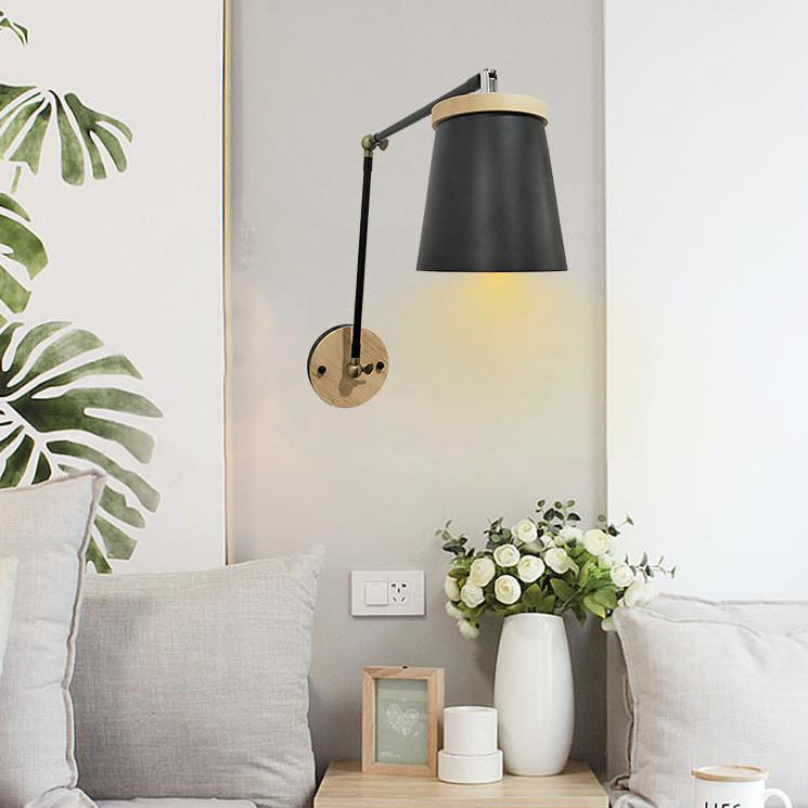 Contemporary Scandinavian Solid Wood Iron Cylinder Wall Sconce