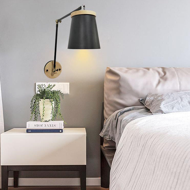 Contemporary Scandinavian Solid Wood Iron Cylinder Wall Sconce