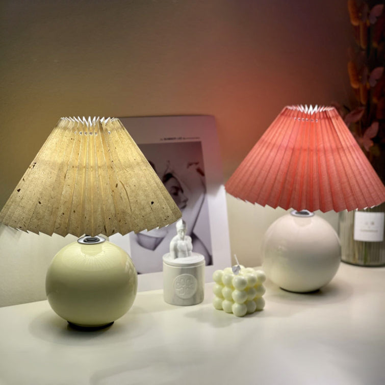 Modern Minimalist Round Fabric Pleated Ceramic Table Lamp
