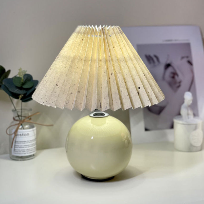 Modern Minimalist Round Fabric Pleated Ceramic Table Lamp