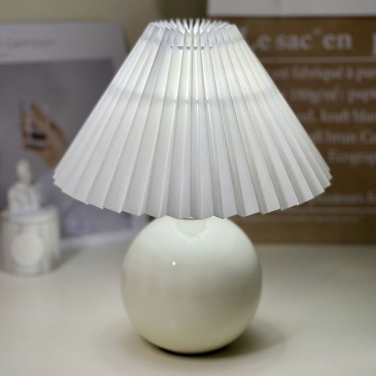 Modern Minimalist Round Fabric Pleated Ceramic Table Lamp