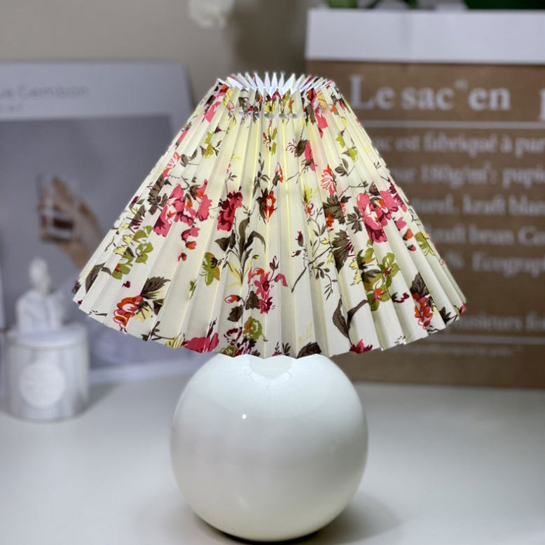 Modern Minimalist Round Fabric Pleated Ceramic Table Lamp