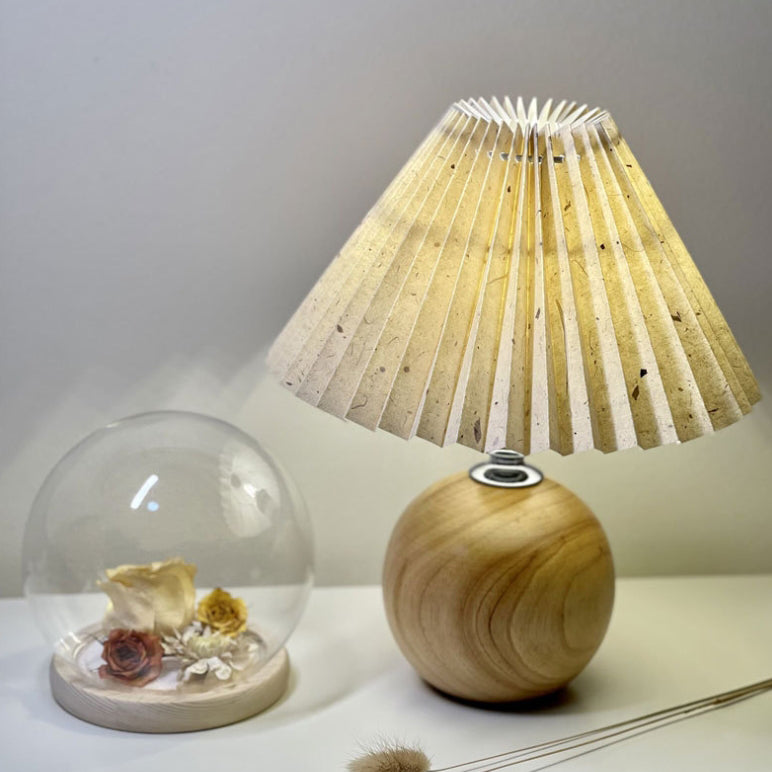 Modern Minimalist Round Fabric Pleated Ceramic Table Lamp