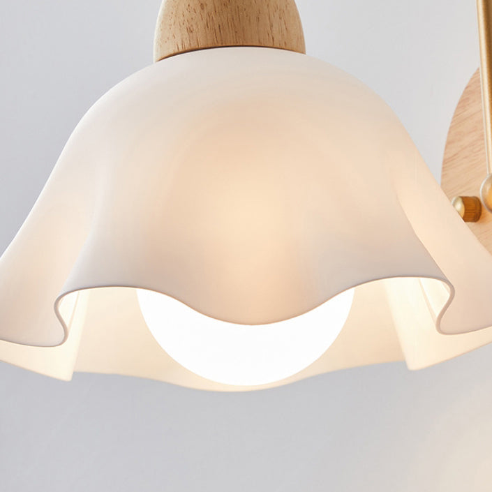 Contemporary Creative Wood Ceramic Flower Shade Wall Sconce